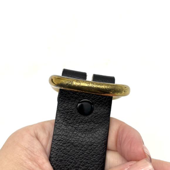 Vintage 70s Black Featherlite Leather Belt with Solid Brass Slide Buckle 31-34" - Picture 13 of 15